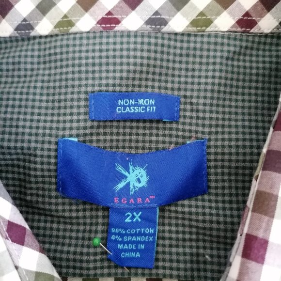 Egara Mens Multicolor Non-Iron Classic Fit Gingham Button Up Shirt Size 2X - Picture 5 of 6